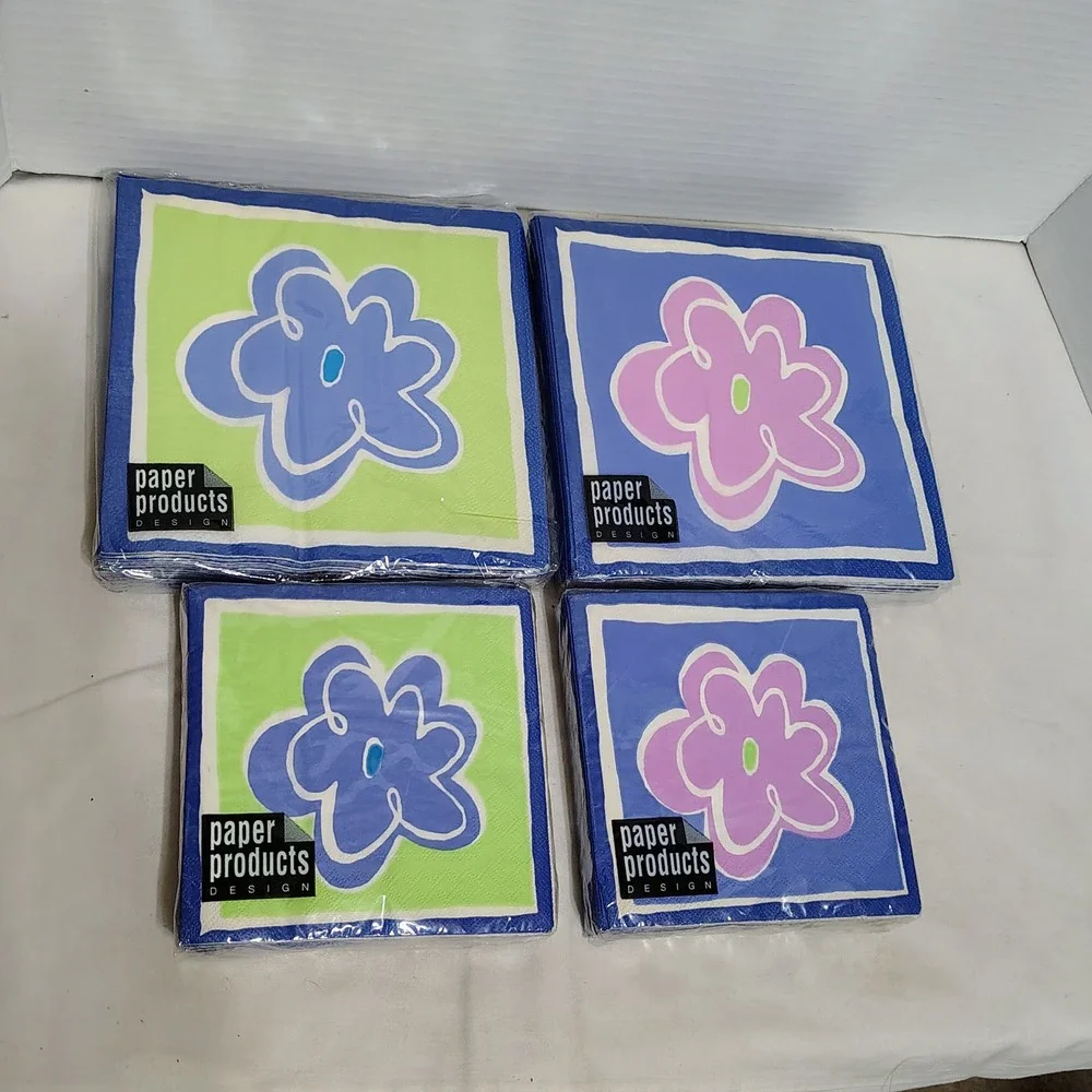 Paperproducts Design PB Flower Napkins Blue Green Pink Set of 4
